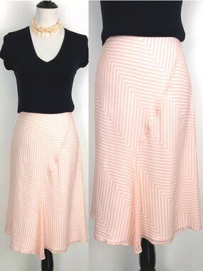 Max Mara Sportmax Silk Midi Striped Chevron Peach White Skirt Sz 12